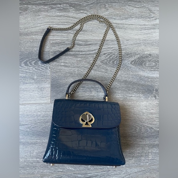 Kate Spade Romy Mini Croc Embossed Leather Bag - Like New- Navy 7×6.25 - Picture 2 of 9